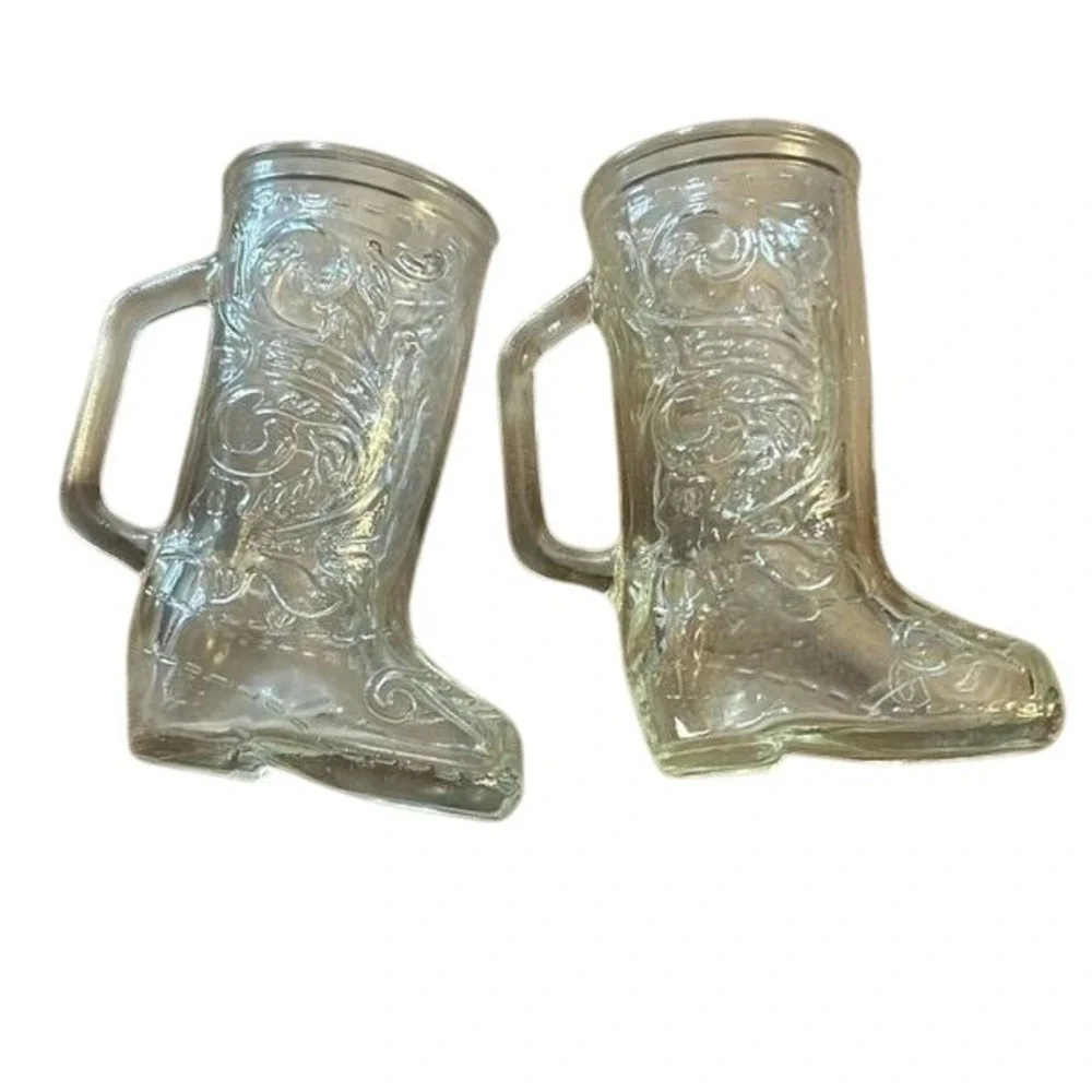 Vintage Glass Cowboy Boot‎ Mugs – Set of 2 Western Novelty Glassware